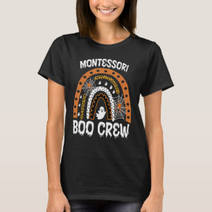 Camiseta Maestra Montessori Halloween Boo Leopardo Arcoiris