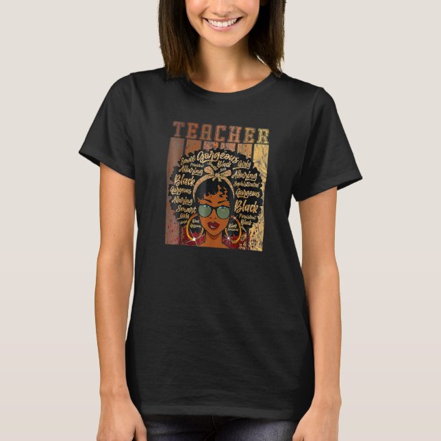 Camiseta Maestra negra afro retro a tono negro (Anverso)
