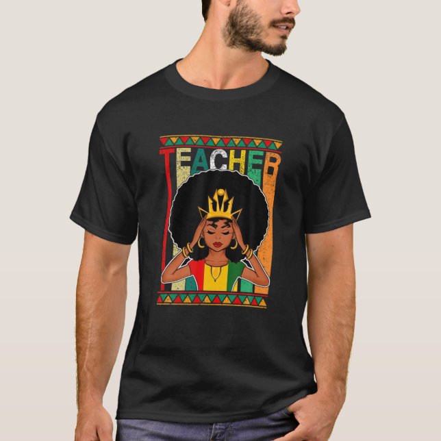 Camiseta Maestra negra afro retro a tono negro (Anverso)