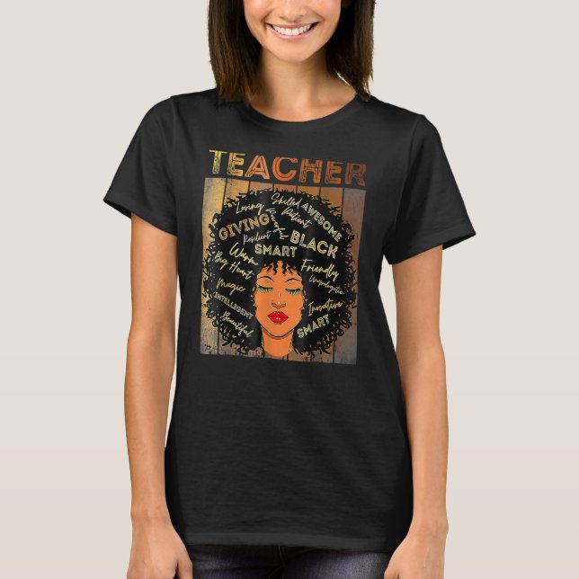 Camiseta Maestra negra afro retro Melanin Black Histo (Anverso)