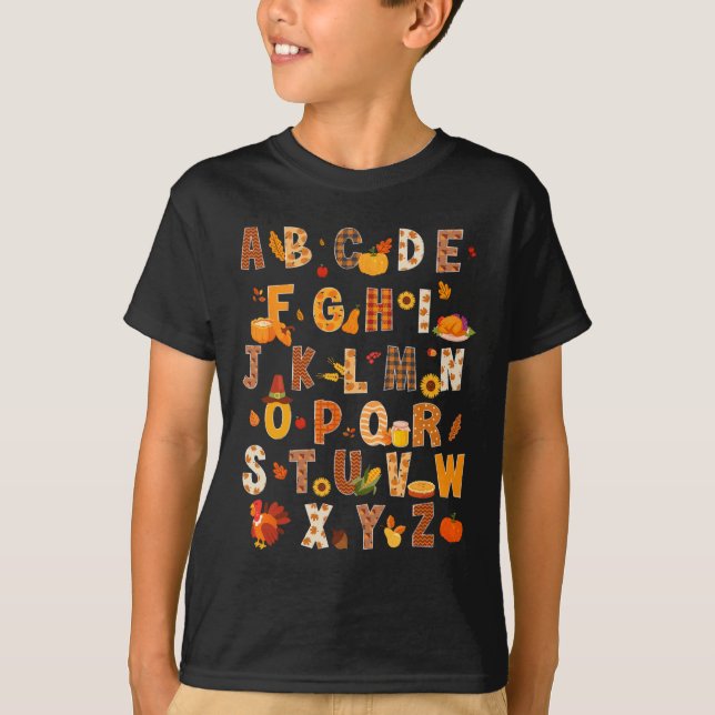 Camiseta Maestra Niños Alphabet Turquía Calabaza Otoño Grac (Anverso)