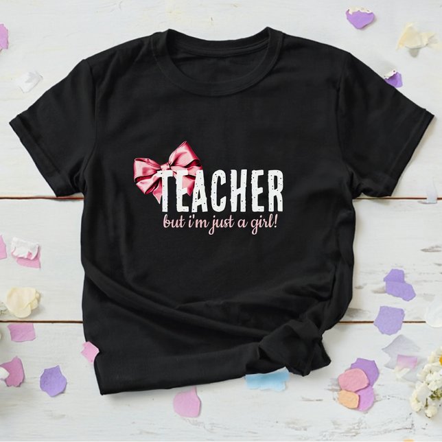 Camiseta Maestra, pero yo solo soy Chica. (girly pink ribbon simple cool funny cute pretty teacher white typography )