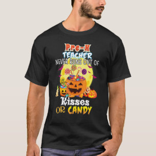 Camiseta Maestra Pre K Nunca se AQueda Sin Besos o Caramelo