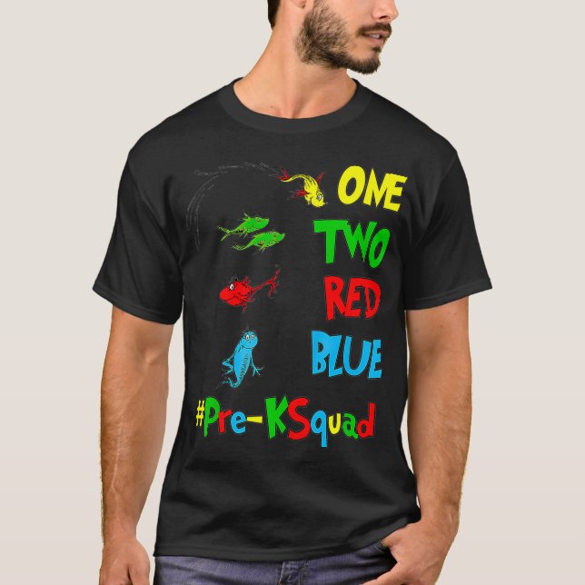 Camiseta Maestra pre-K Oh Los Lugares Uno Dos Pescado Azul  (Anverso)