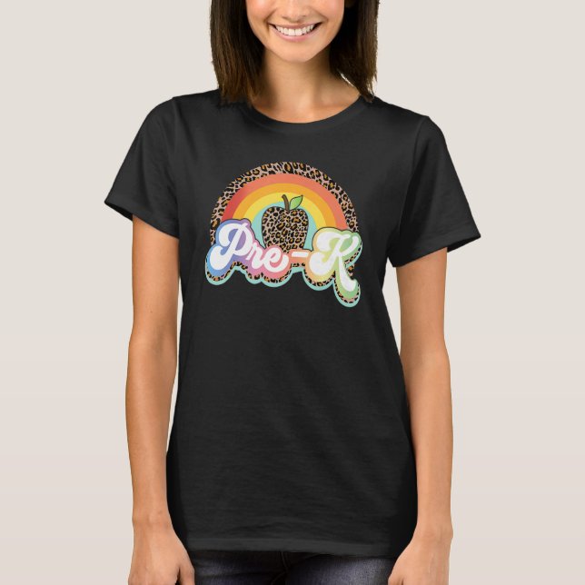 Camiseta Maestra predocente Leopard Rainbow Pre K (Anverso)