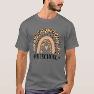 Camiseta Maestra Preescolar Leopardo Arcoiris Primer Día De