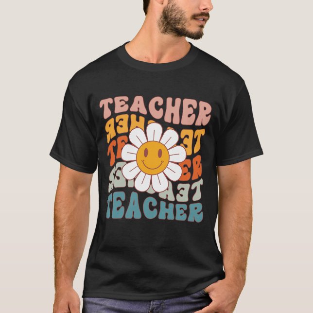 Camiseta Maestra Retro Daisy Colorful Elemental School (Anverso)