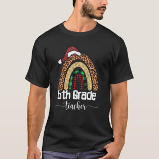 Camiseta Maestro de 6º grado Navidad Leopardo Arcoíris Prof