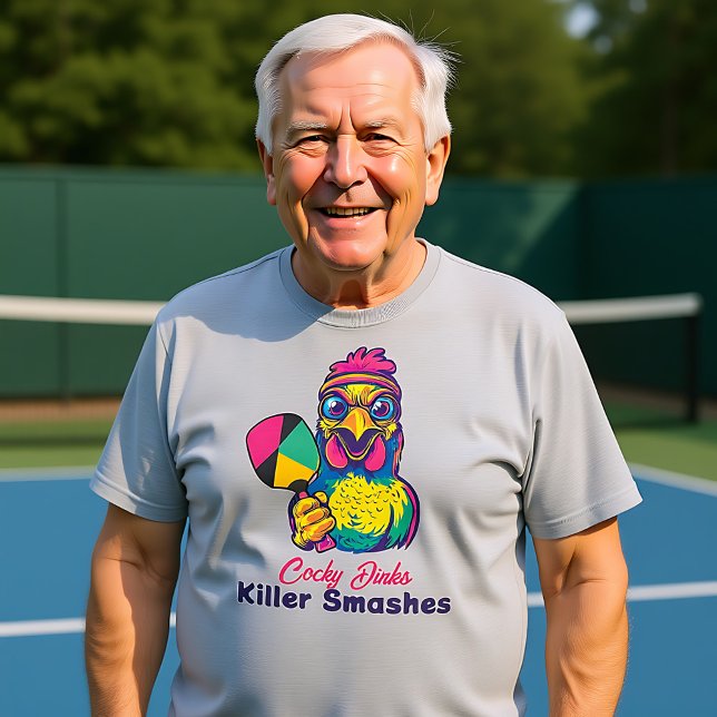 Camiseta Maestro de aplastamiento de bolas de bolas (Pickleball Cock-a-Dink Smash Master T-Shirt, custom text, back and front)
