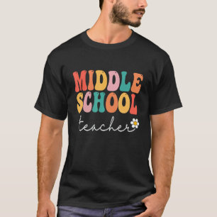Camiseta Maestro de Escuela Media Retro Groovy Feliz Primer