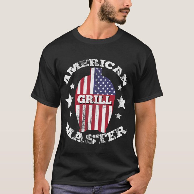 CAMISETA MAESTRO DE GRILL AMERICANO - BANDERA KAMADO USA (Anverso)