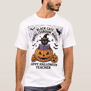 Camiseta Maestro de Halloween Gato Vintage Calabaza Aula