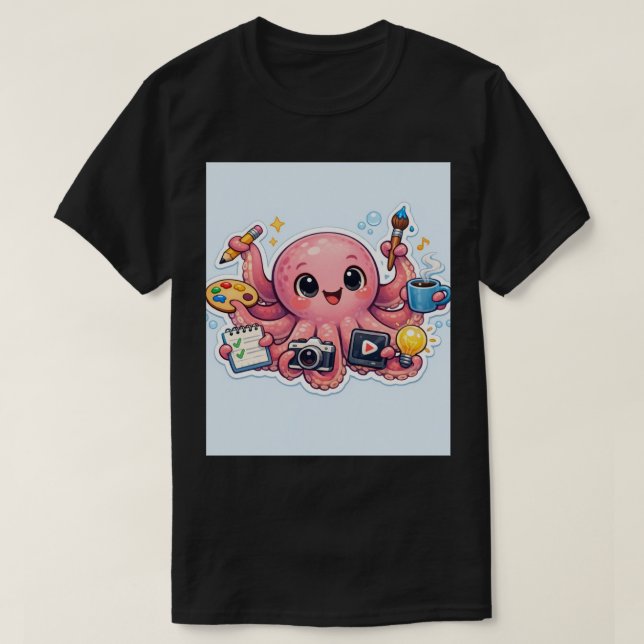 Camiseta Maestro de Multitarea: Calcomanía de Pulpo Creativ (Diseño del anverso)