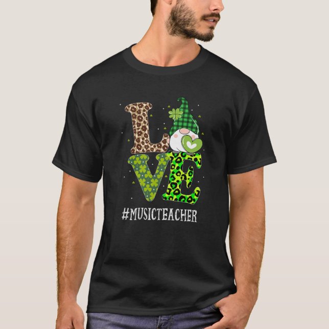 Camiseta Maestro de música Love St Patricks Day Gnome Leopa (Anverso)