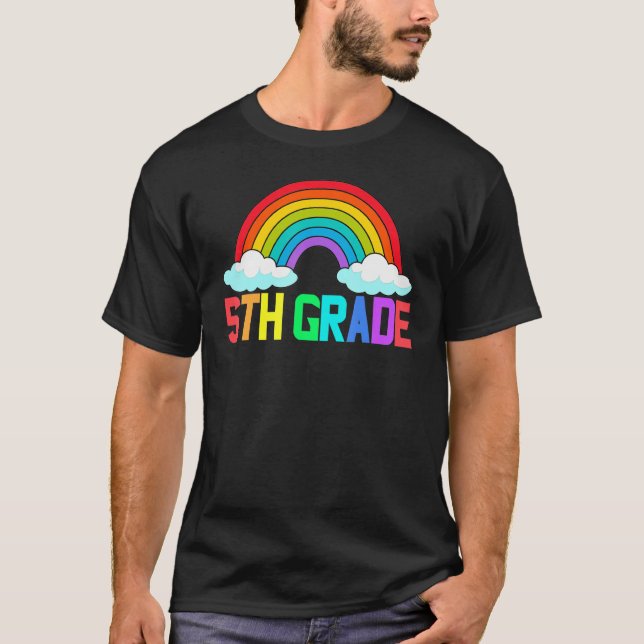 Camiseta Maestro de quinto grado leopardo arcoíris 5º grado (Anverso)