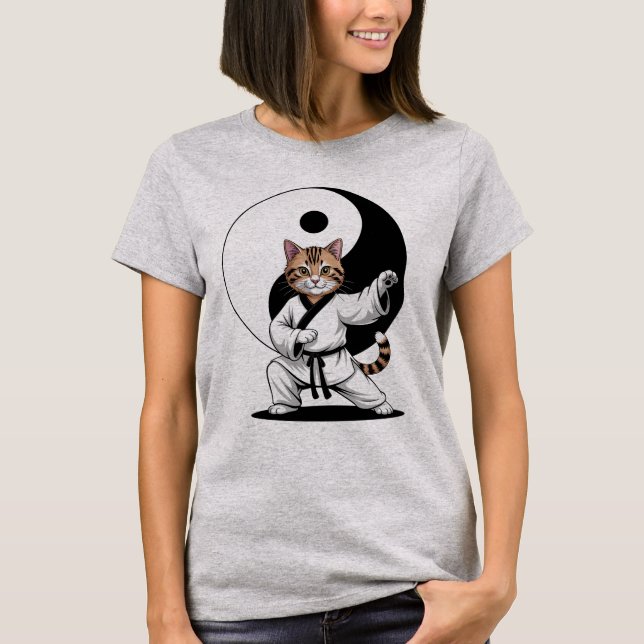 Camiseta Maestro de Tai Chi Gato Atigrado Yin Yang (Anverso)