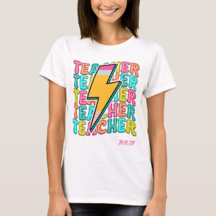 Camiseta Maestro Retro Lápiz Rayo Regreso a la Escuela