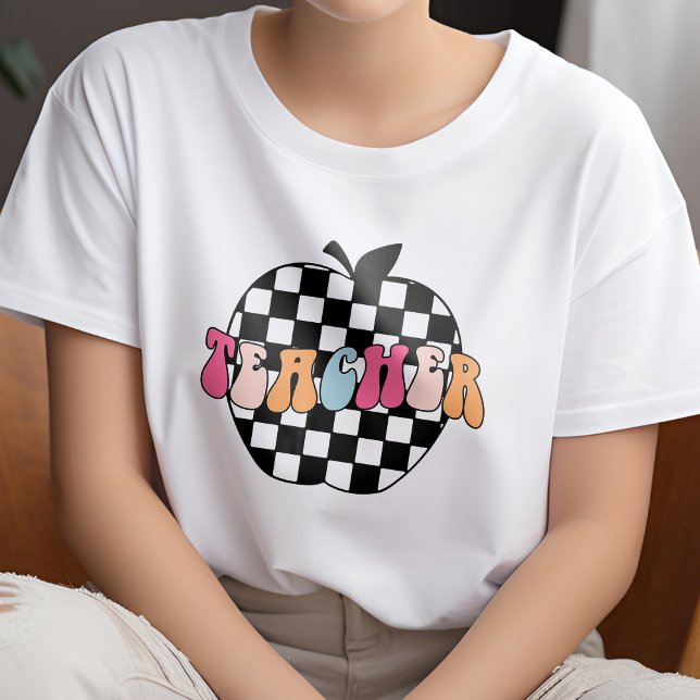 Camiseta Maestro retro negro y blanco de manzanas a cuadros (Subido por el creador)