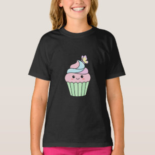 Camiseta Magdalena Kawaii Adorable con Mariposa Pastel Cart
