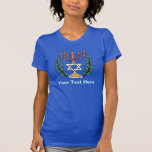 Camiseta Magen persa David Menorah<br><div class="desc">Esta imagen fue adaptada de una antigua teja judía persa y cuenta con una menorah y Magen David (Estrella de David) enmarcados por ramas de olivo. Se han conservado las imperfecciones de la imagen original pintada a mano.</div>