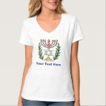 Camiseta Magen persa David Menorah<br><div class="desc">Esta imagen fue adaptada de una antigua teja judía persa y cuenta con una menorah y Magen David (Estrella de David) enmarcados por ramas de olivo. Se han conservado las imperfecciones de la imagen original pintada a mano.</div>