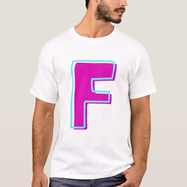 Camiseta Magenta de estilo y letra Verde azulada F (Anverso)