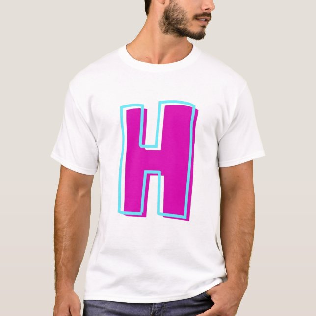 Camiseta Magenta de estilo y letra Verde azulada H (Anverso)