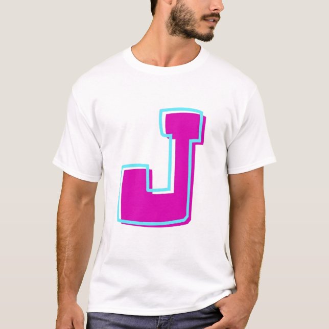 Camiseta Magenta de estilo y letra Verde azulada J (Anverso)