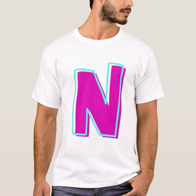 Camiseta Magenta de estilo y letra Verde azulada N (Anverso)