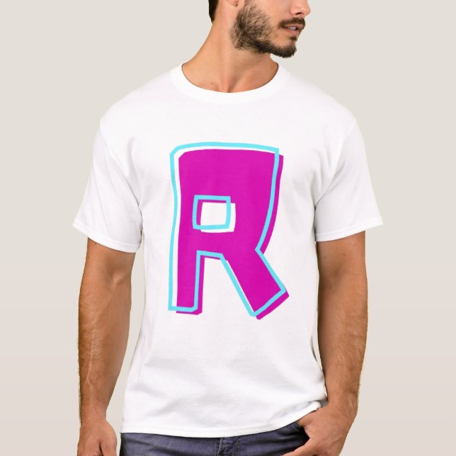 Camiseta Magenta de estilo y letra Verde azulada R (Anverso)