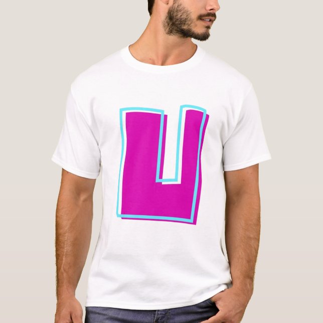Camiseta Magenta de estilo y letra Verde azulada U (Anverso)