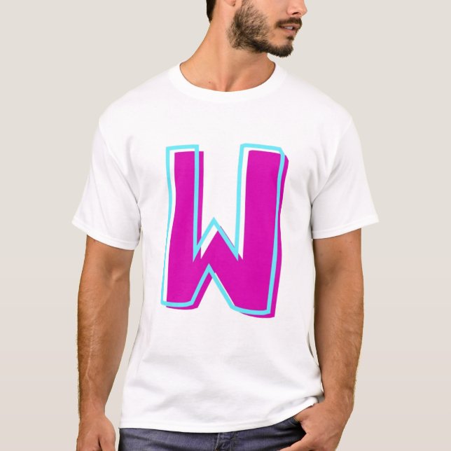 Camiseta Magenta de estilo y letra Verde azulada W (Anverso)