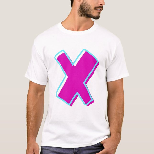 Camiseta Magenta de estilo y letra Verde azulada X (Anverso)