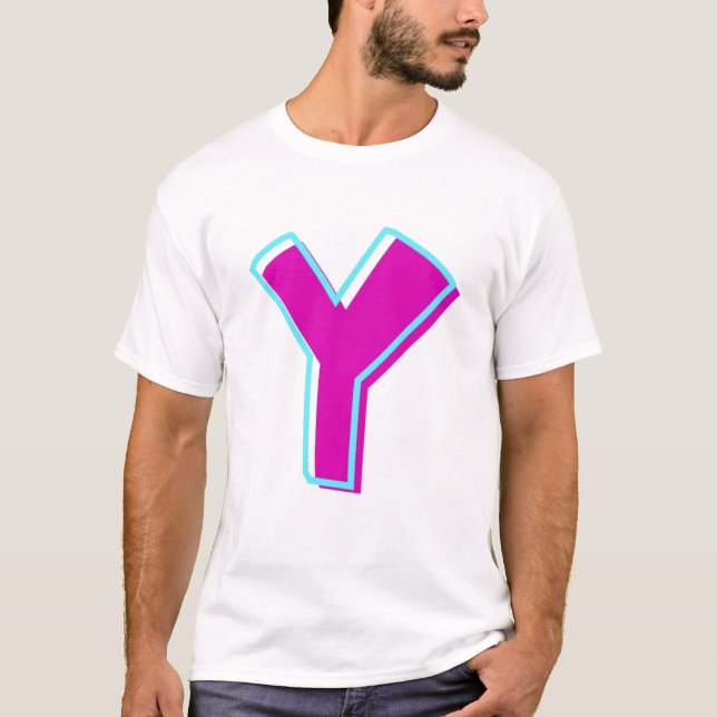 Camiseta Magenta de estilo y letra Verde azulada Y (Anverso)