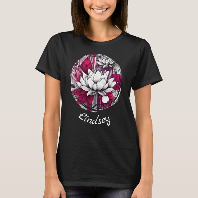 Camiseta Magenta diseño moderno y ondulado con flores de Lo (Anverso)
