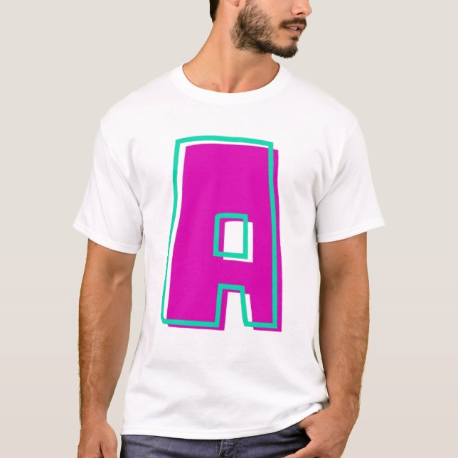 Camiseta Magenta elegante y letra Verde azulada A (Anverso)