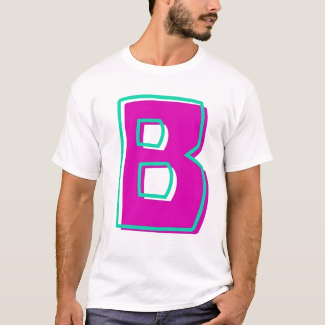 Camiseta Magenta elegante y letra Verde azulada B (Anverso)