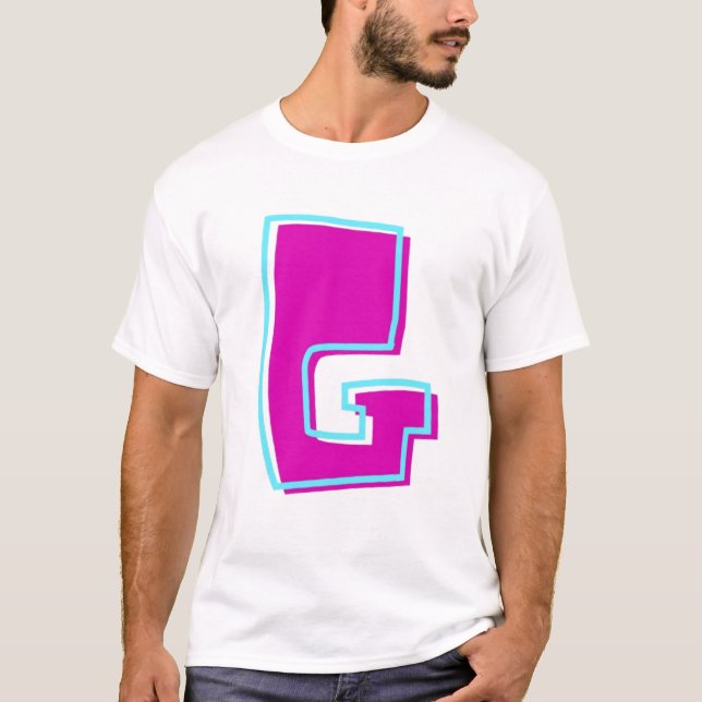 Camiseta Magenta elegante y letra Verde azulada G (Anverso)