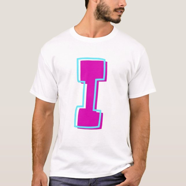 Camiseta Magenta elegante y letra Verde azulada I (Anverso)