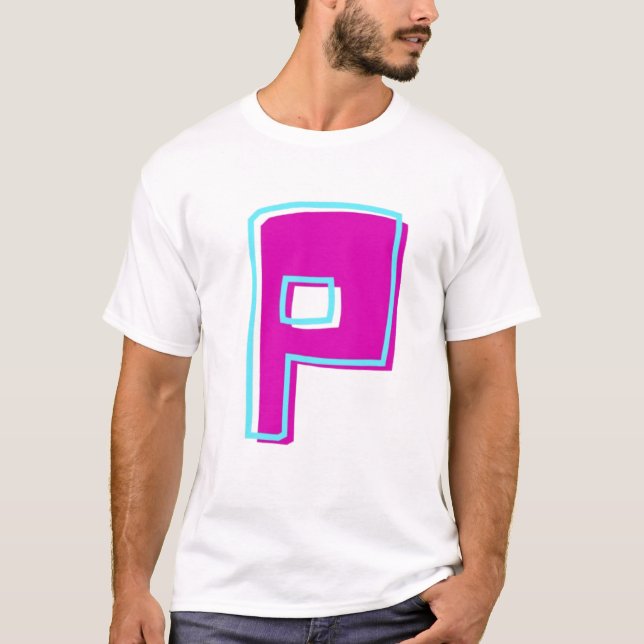 Camiseta Magenta elegante y letra Verde azulada P (Anverso)