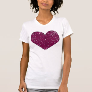 Camiseta Magenta Violet Lace Look Heart Tee Shirts