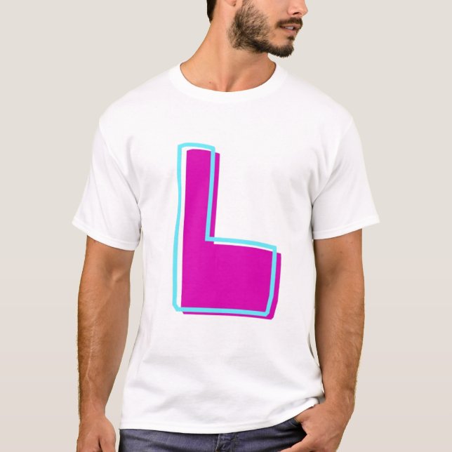 Camiseta Magenta y letra Verde azulada L de estilo (Anverso)
