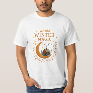 Camiseta Magia Cálida de Invierno   Luna y Cabaña de Fantas