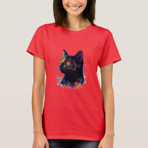 Camiseta ¡Magia de la línea floral! Guardia de gato negro p