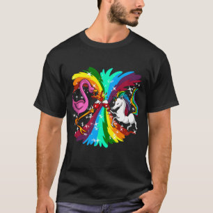 Camiseta Magia de Unicornio y Flamenco Brillante Arcoíris
