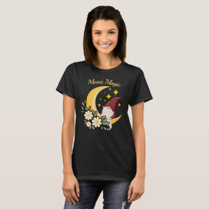Camiseta Magia Lunar Gnomo Adorable en Ilustración Floral d