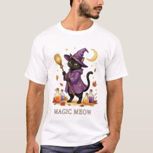 Camiseta Magic Meow - Gato Negro Brujo Lindo con Pociones &