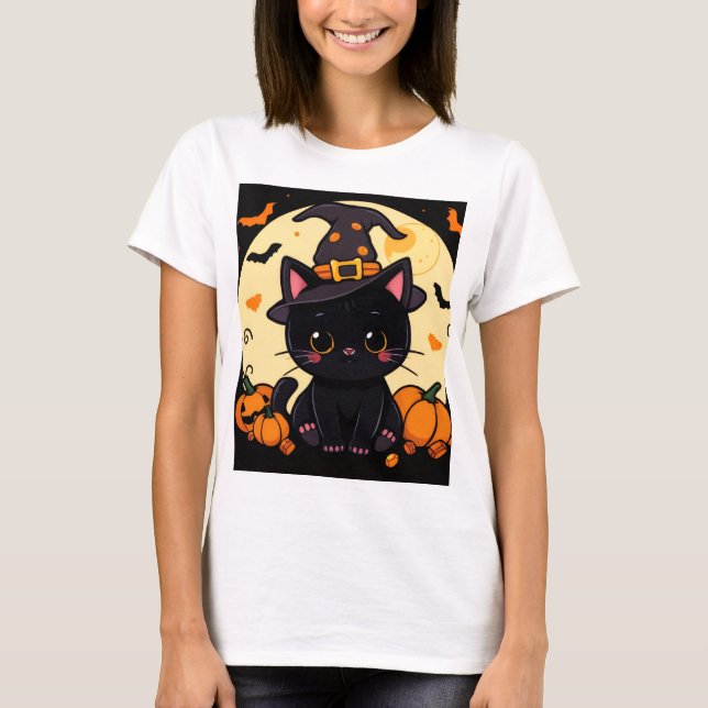 Camiseta Magical Enchanting Witch Cat Halloween Tee (Anverso)