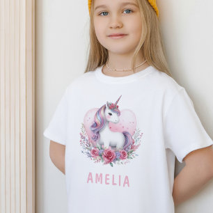 Camiseta Magical unicornio acuarela Floral Corazón rosa