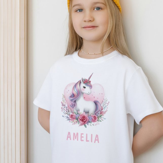 Camiseta Magical unicornio acuarela Floral Corazón rosa (Subido por el creador)